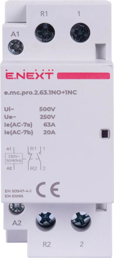 Модульный контактор e.mc.pro.2.63.1NO+1NC, 2P, 63А, 1NO+1NC, 220В