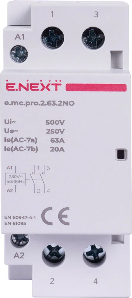 Модульний контактор e.mc.pro.2.63.2NO, 2р, 63А, 2NO, 220В