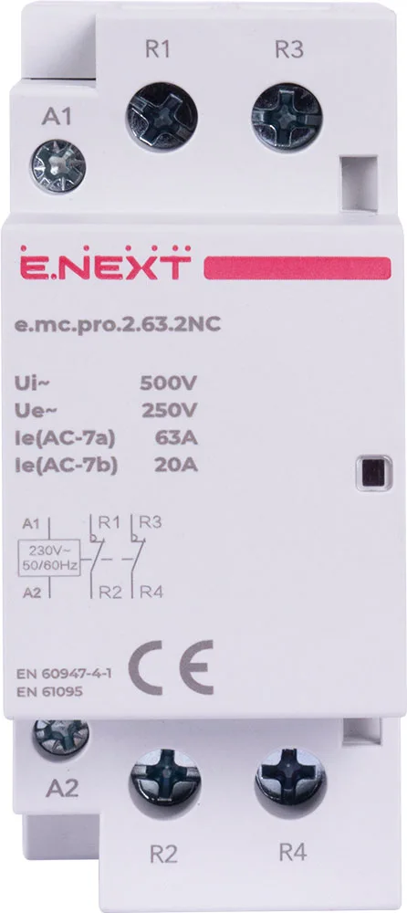 Модульний контактор e.mc.pro.2.63.2NC, 2р, 63А, 2NC, 220В