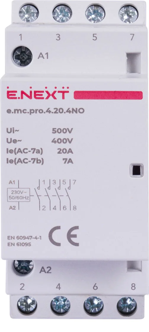 Модульний контактор e.mc.pro.4.20.4NO, 4р, 20А, 4NO, 220В