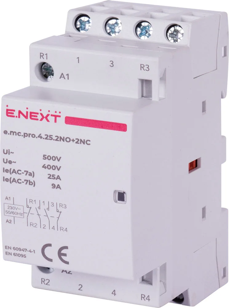 Модульний контактор e.mc.pro.4.25.2NO+2NC, 4р, 25А, 2NO+2NC, 220В