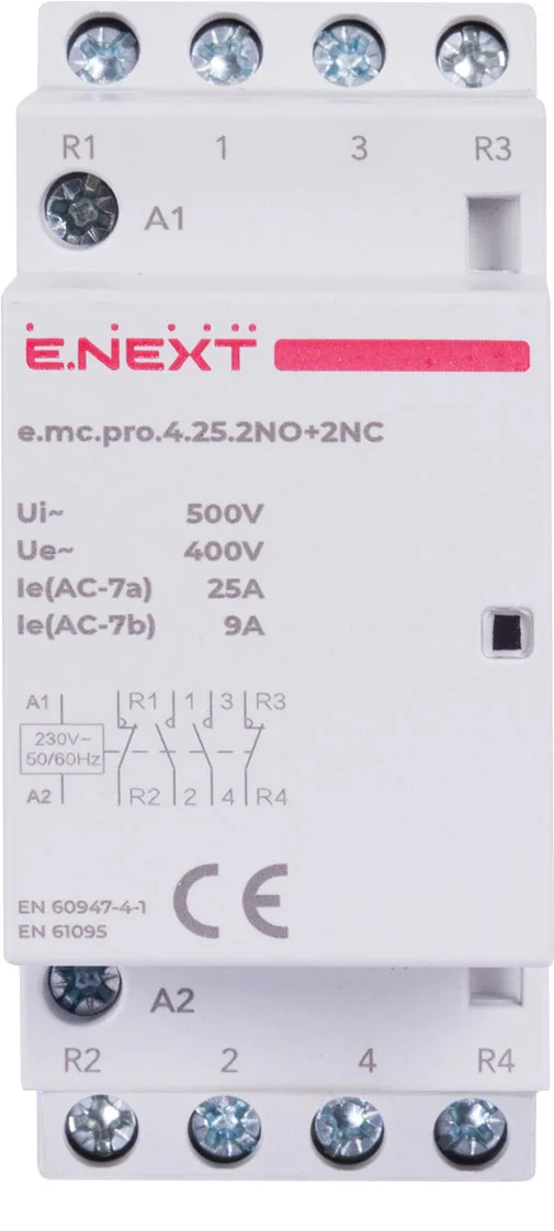 Модульний контактор e.mc.pro.4.25.2NO+2NC, 4р, 25А, 2NO+2NC, 220В