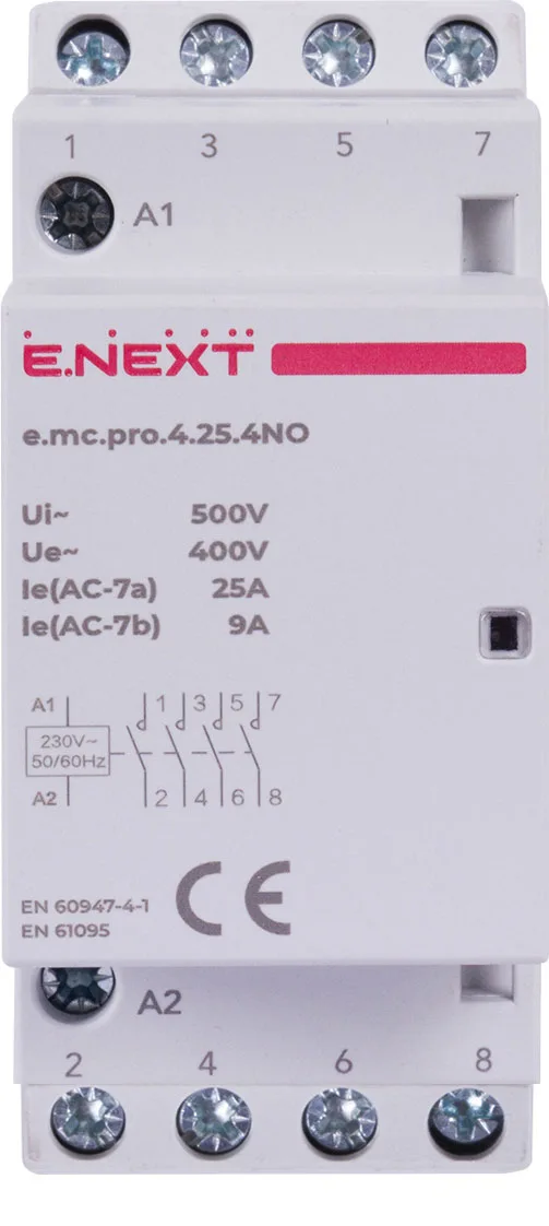 Модульний контактор e.mc.pro.4.25.4NO, 4р, 25А, 4NO, 220В