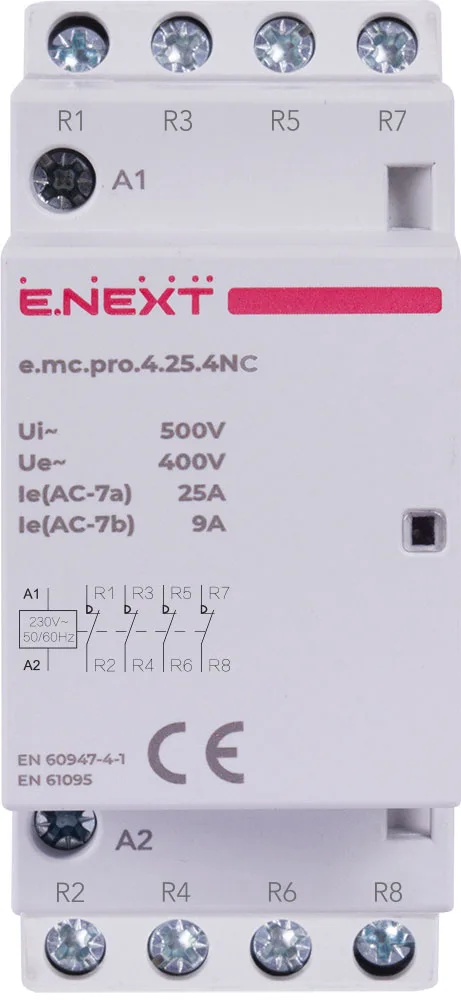Модульный контактор e.mc.pro.4.25.4NC, 4P, 25А, 4NC, 220В
