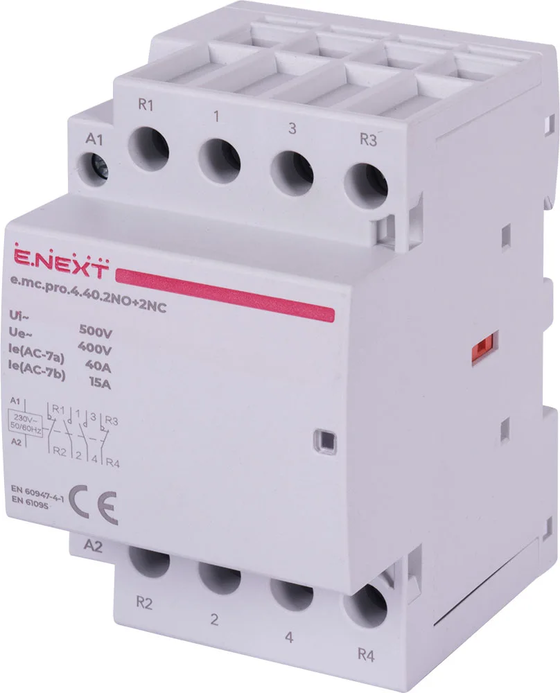 Модульний контактор e.mc.pro.4.40.2NO+2NC, 4р, 40А, 2NO+2NC, 220В