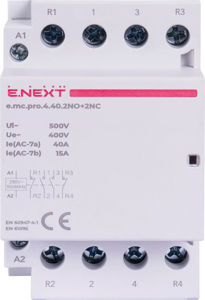 Модульний контактор e.mc.pro.4.40.2NO+2NC, 4р, 40А, 2NO+2NC, 220В