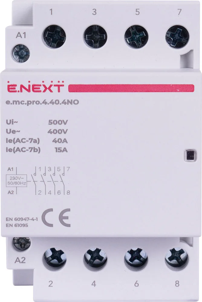 Модульний контактор e.mc.pro.4.40.4NO, 4р, 40А, 4NO, 220В