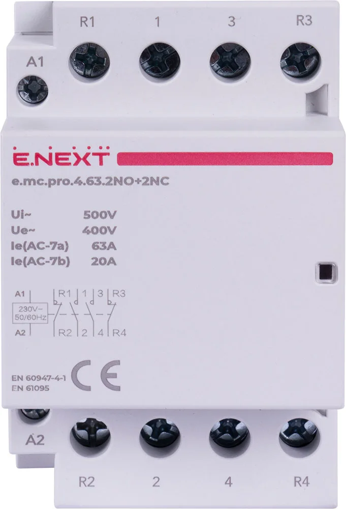 Модульний контактор e.mc.pro.4.63.2NO+2NC, 4р, 63А, 2NO+2NC, 220В