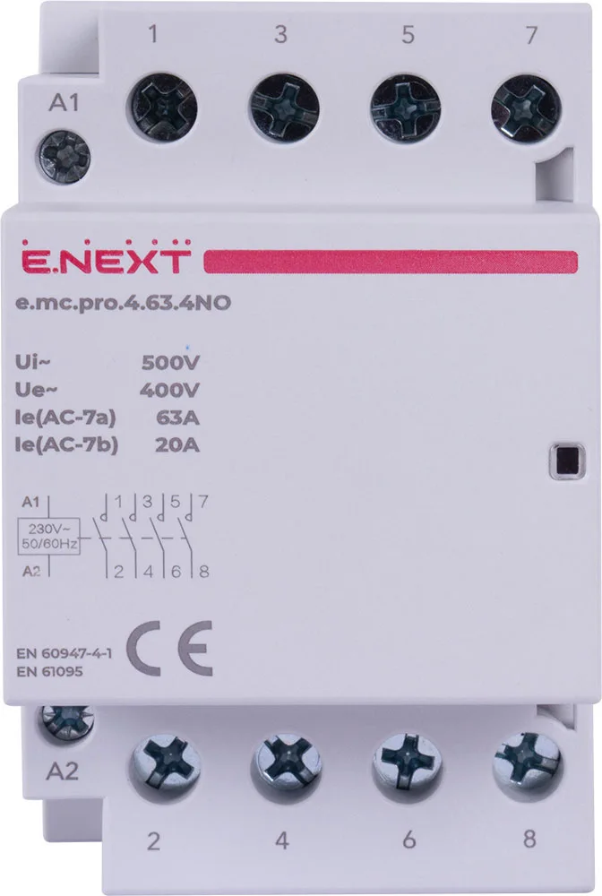 Модульний контактор e.mc.pro.4.63.4NO, 4р, 63А, 4NO, 220В