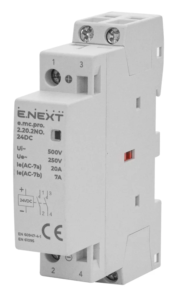 Модульный контактор e.mc.pro.2.20.2NO.24DC, 2P, 20А, 2NO, 24В