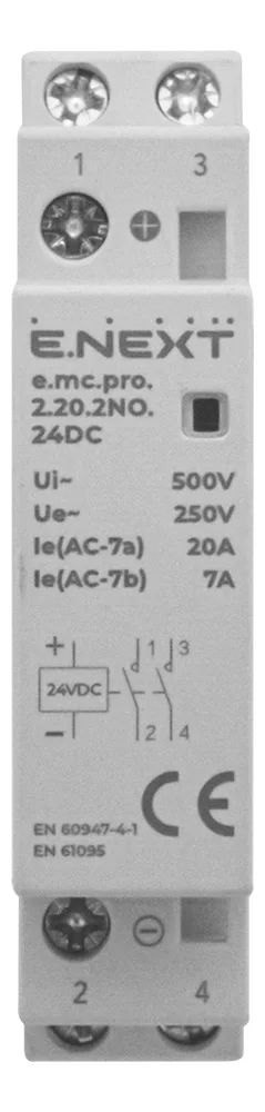 Модульный контактор e.mc.pro.2.20.2NO.24DC, 2P, 20А, 2NO, 24В