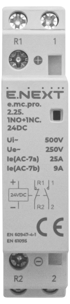 Модульный контактор e.mc.pro.2.25.1NO+1NC, 2P, 25А, 1NO+1NC, 24В