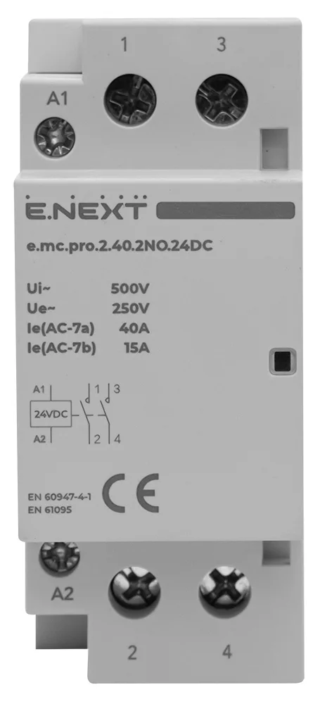 Модульный контактор e.mc.pro.2.40.2NO.24DC, 2P, 40А, 2NO, 24В