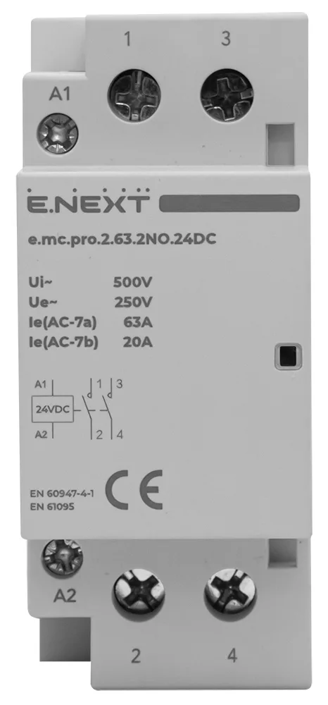Модульный контактор e.mc.pro.2.63.2NO.24DC, 2P, 63А, 2NO, 24В