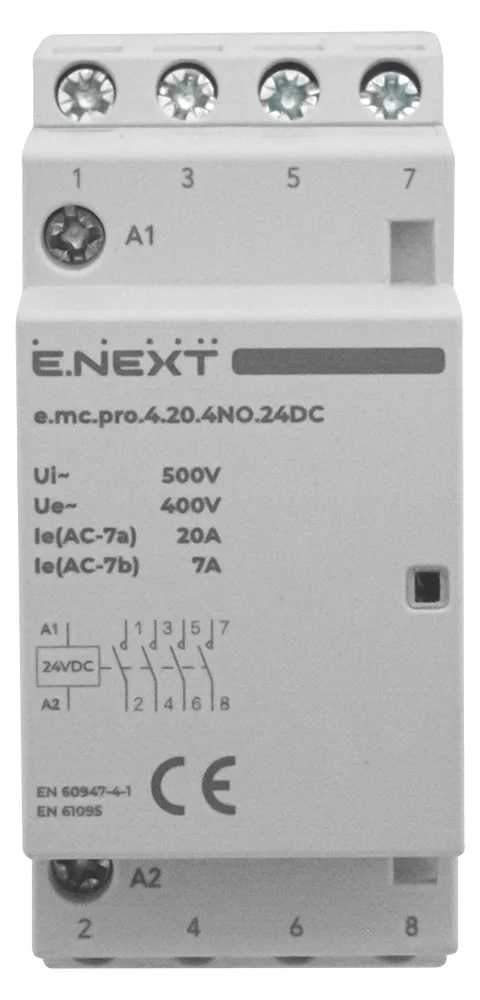 Модульный контактор e.mc.pro.4.20.4NO.24DC, 4P, 20А, 4NO, 24В
