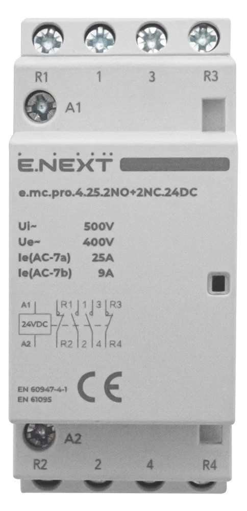 Модульный контактор e.mc.pro.4.25.2NO+2NC, 4P, 25А, 2NO+2NC, 24В