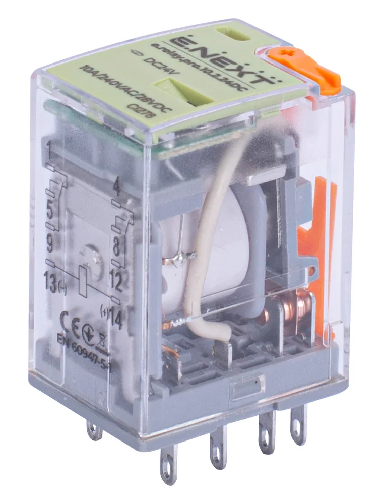 Реле промежуточное e.relay.pro.10.2.24DC, 10А, 2 группы контактов, катушка 24В DC