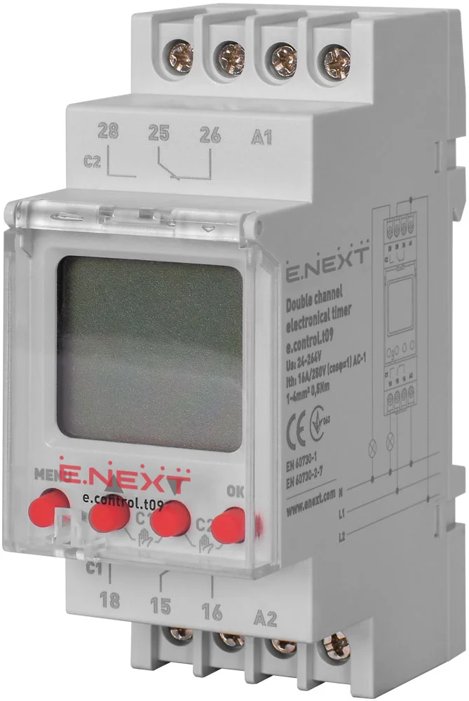 Реле часу електронне двоканальне e.control.t09