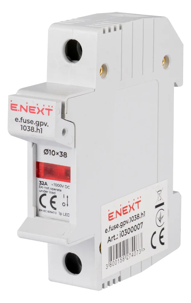Держатель предохранителя на DIN-рейку e.fuse.gpv.1038.h1, gPV,под предохранитель 10х38, 1п, 32А