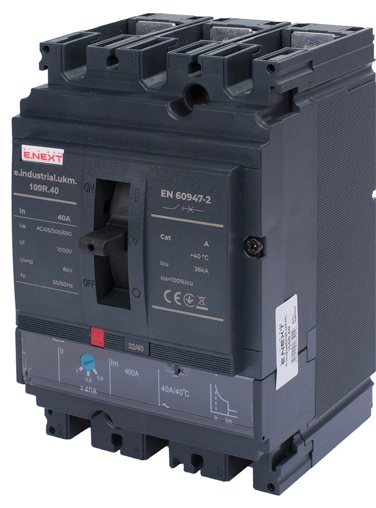 Силовой автоматический выключатель e.industrial.ukm.100R.40 з регулюванням, 3р, 40А