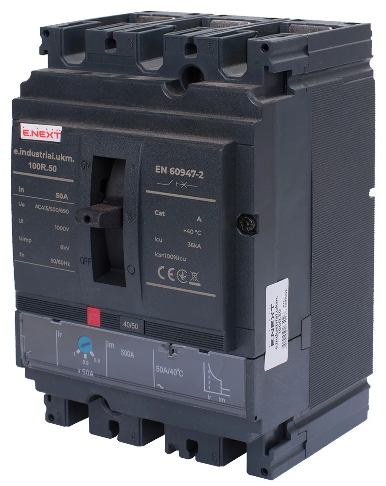 Силовой автоматический выключатель e.industrial.ukm.100R.50 з регулюванням, 3р, 50А