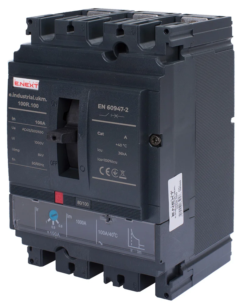 Силовой автоматический выключатель e.industrial.ukm.100R.100 з регулюванням, 3р, 100А