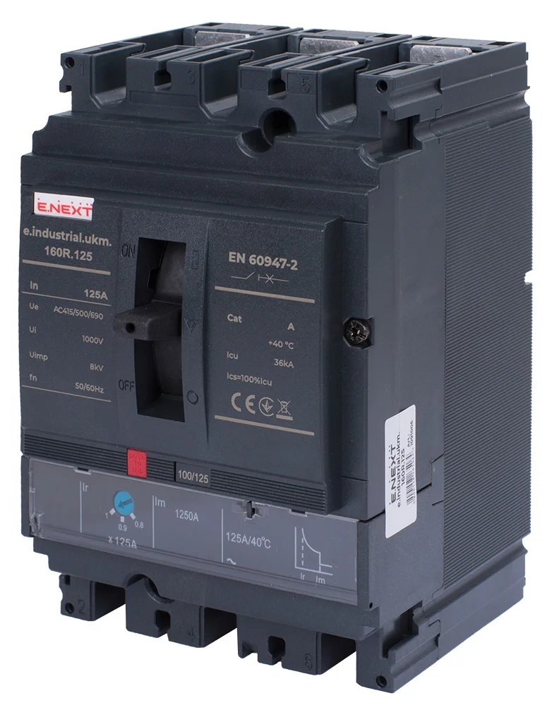 Силовой автоматический выключатель e.industrial.ukm.160R.125 з регулюванням, 3р, 125А