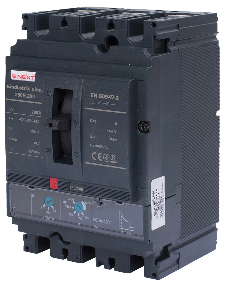 Силовой автоматический выключатель e.industrial.ukm.250R.200 з регулюванням, 3р, 200А