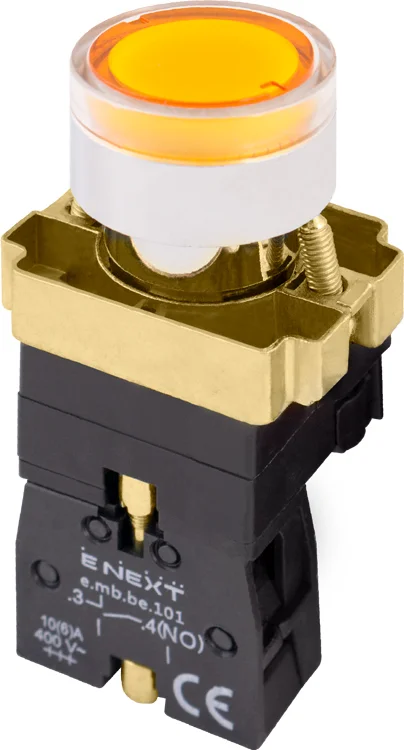 Кнопка с подсветкой e.mb.bw3561 желтая, без фиксации, 1NO