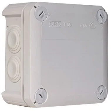 Коробка розподільча Obo Bettermann T 60, 114х114х57, IP 66, світлосіра, з кабельними вводами