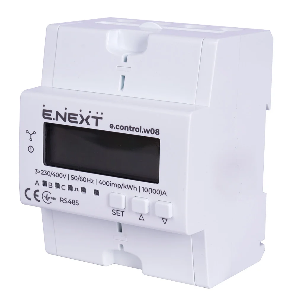 Счётчик трёхфазный e.control.w08 10(100)А электронный класс 1.0 (некоммц.) RS485
