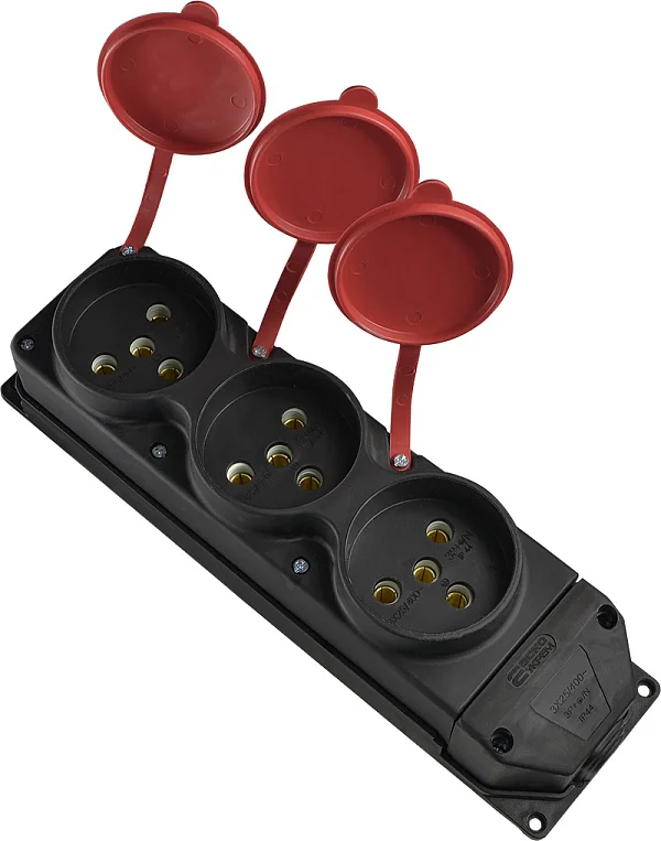 Колодка каучукова 3Р+РЕ трёхместная (3×25А) IP44
