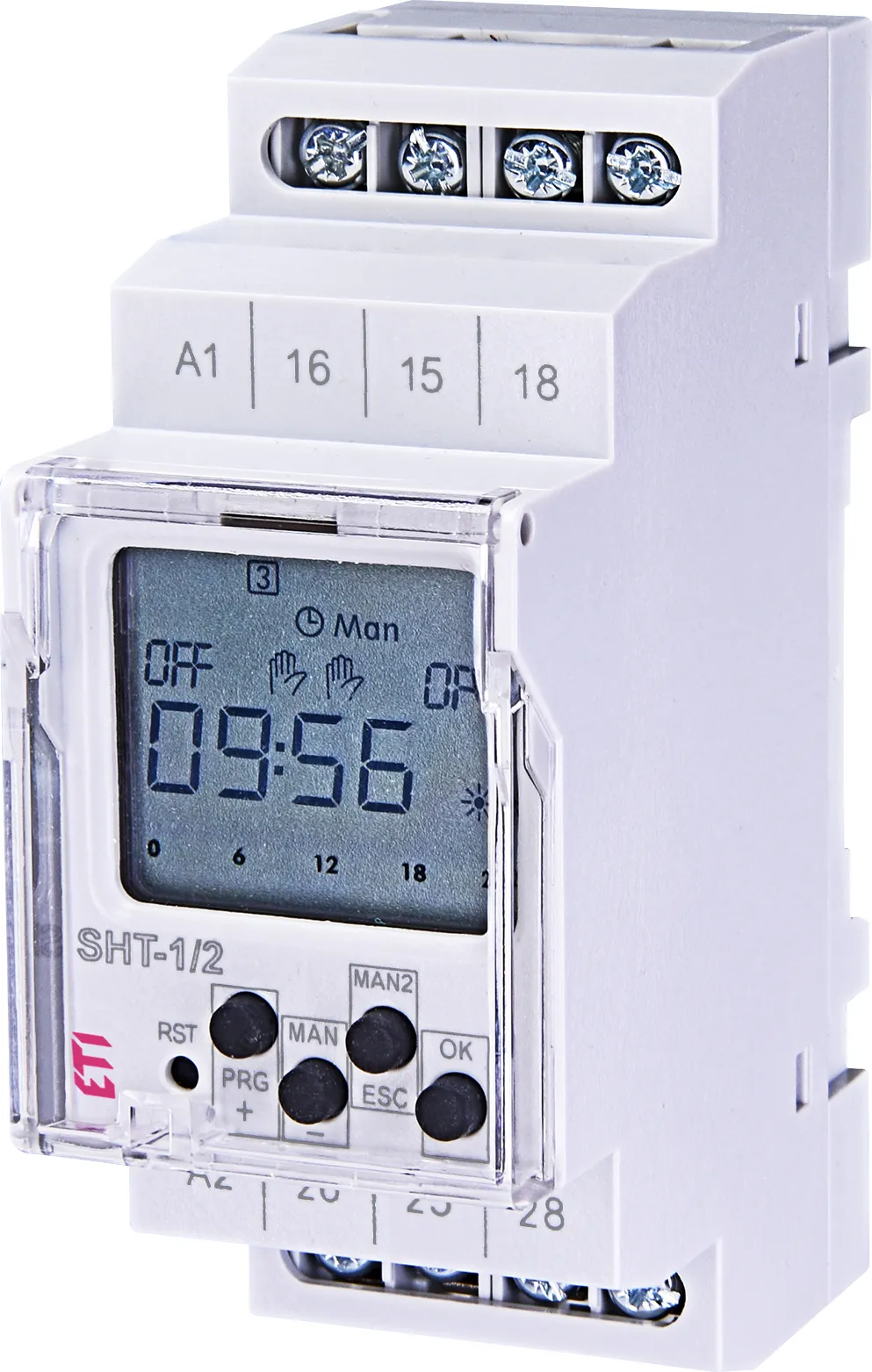 Програмоване цифрове реле часу SHT-1/2 UNI 12-240V AC/DC 2×16А, ETI (Словенія)