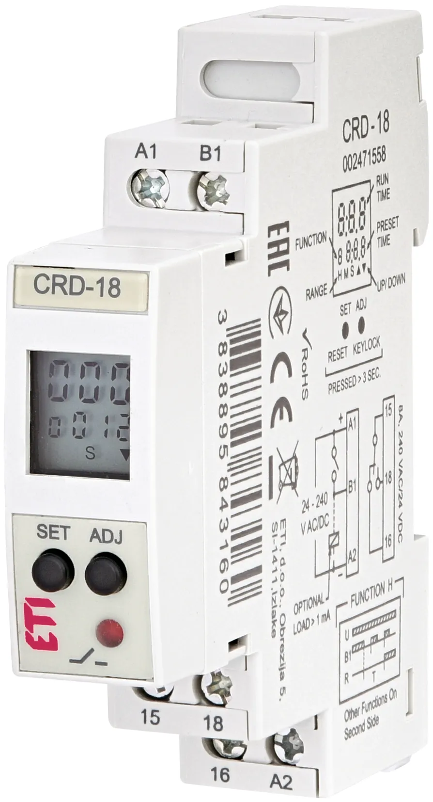 Багатофункціональне цифрове реле часу CRD-18 24-240V AC/DC 8А, ETI (Словенія)