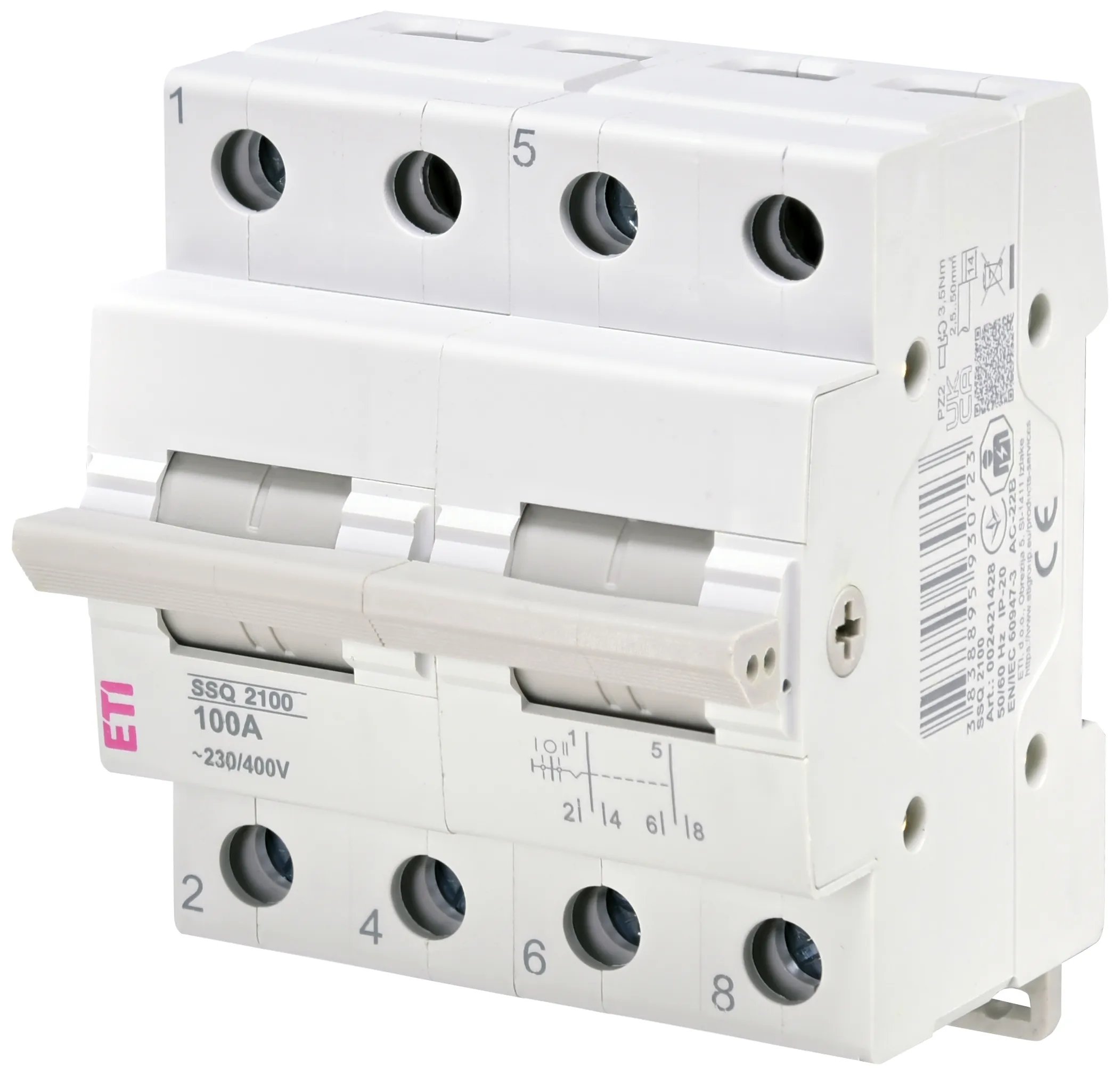Переключатель нагрузки ETI SSQ 2100, 2P, 100А, 400 В AC, 1-0-2