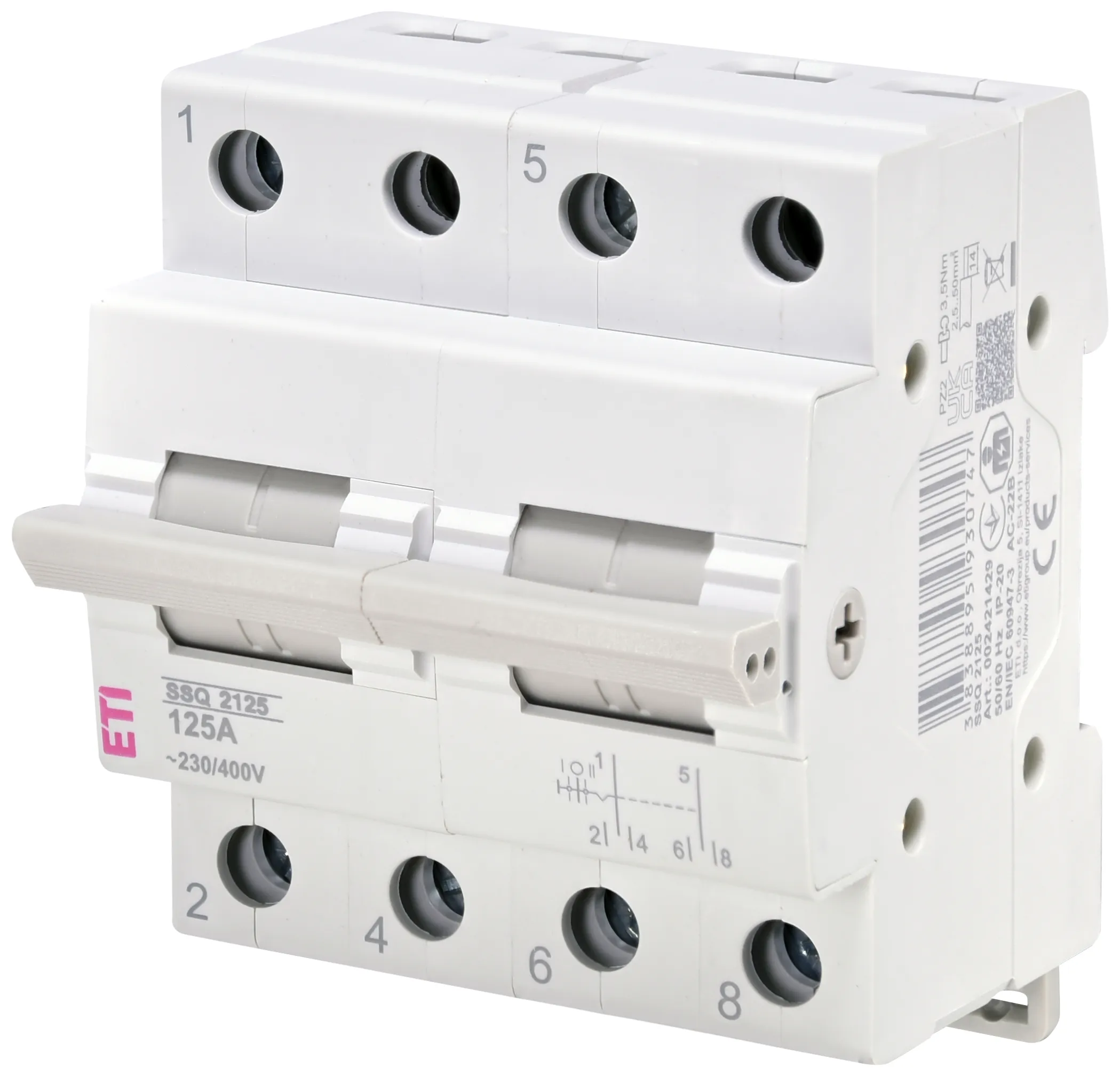 Переключатель нагрузки ETI SSQ 2125, 2P, 125А, 400 В AC, 1-0-2