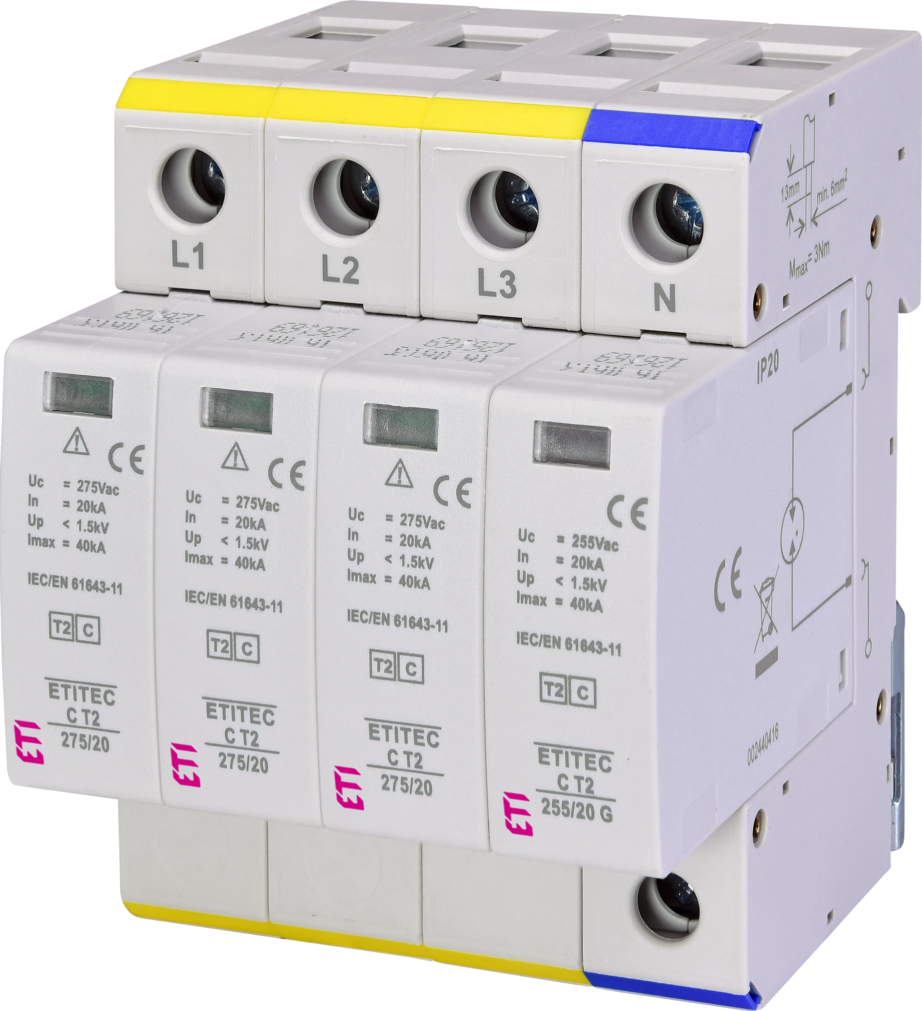 Обмежувач перенапруги ETI ETITEC C T2 275/20 (3+1) 4p