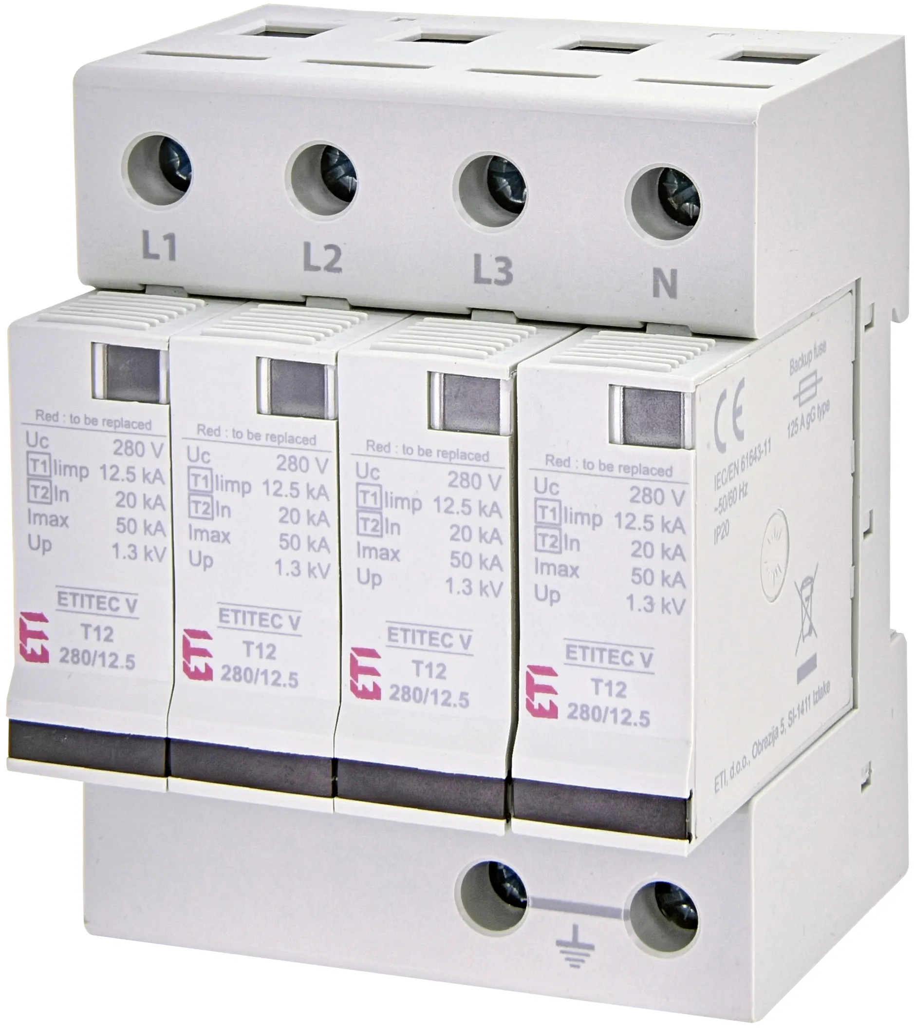 Обмежувач перенапруги ETI ETITEC V T12 280/12,5 (4+0)