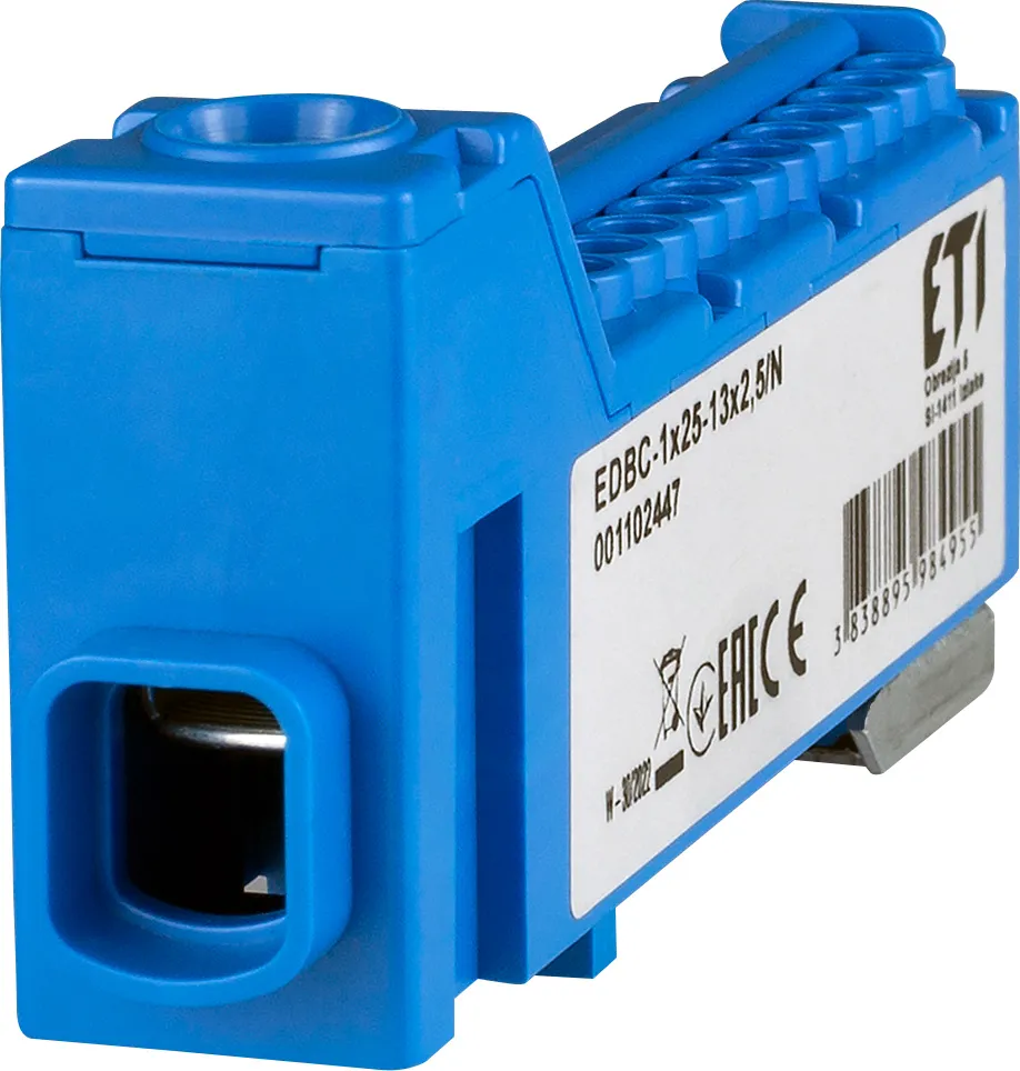 Блок распределительный ETI EDBC-1x25-13x2,5/N, 63А, 1000В (синий (N))
