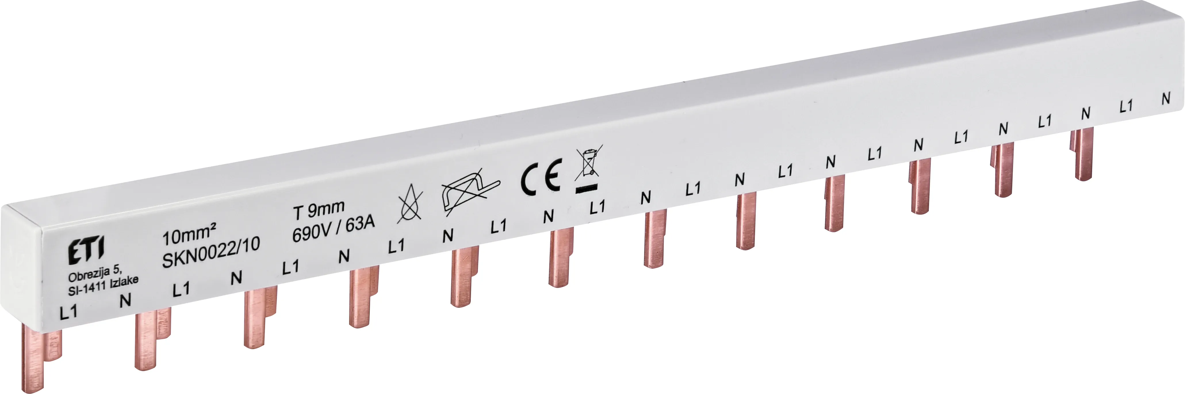 Шина питания ETI SKN 0022/10 (10 мест, для KZS-1M, 1P)