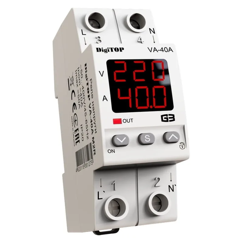 Реле напруги з контролем струму DigiTOP VA-40A M2R