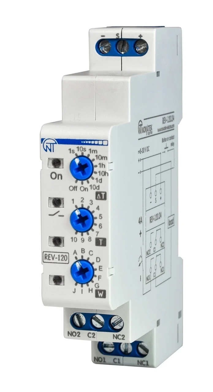 Реле времени REV-120 24V (10 программ, потенциометры, 24В DC)