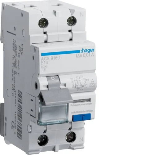 Дифавтомат Hager ACS916D 1+N B16А 10мА тип A