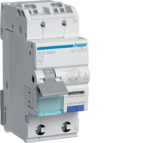 Дифавтомат Hager ACS966D 1+N C16А 10мА тип A