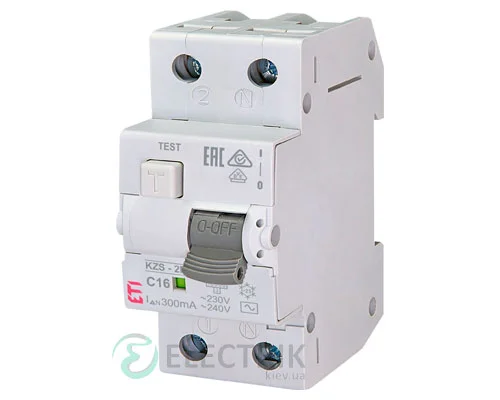 Диференційний автоматичний вимикач KZS-2M C 16/0,3 тип AC (10kA), ETI (Словенія)