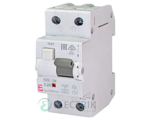 Диференційний автоматичний вимикач KZS-2M C 20/0,3 тип AC (10kA), ETI (Словенія)