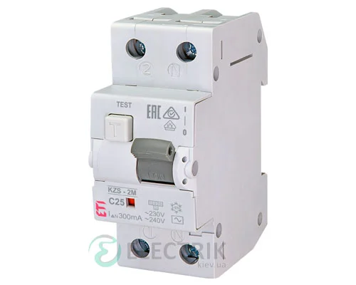 Диференційний автоматичний вимикач KZS-2M C 25/0,3 тип AC (10kA), ETI (Словенія)