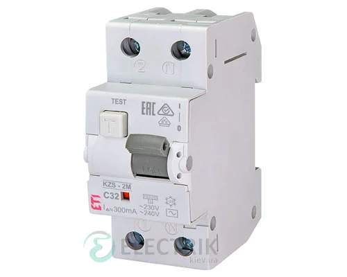 Диференційний автоматичний вимикач KZS-2M C 32/0,3 тип AC (10kA), ETI (Словенія)