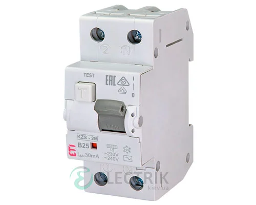 Диференційний автоматичний вимикач KZS-2M B 25/0,03 тип AC (10kA), ETI (Словенія)