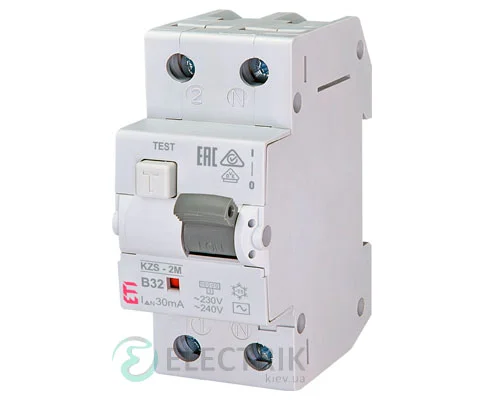 Диференційний автоматичний вимикач KZS-2M B 32/0,03 тип AC (10kA), ETI (Словенія)